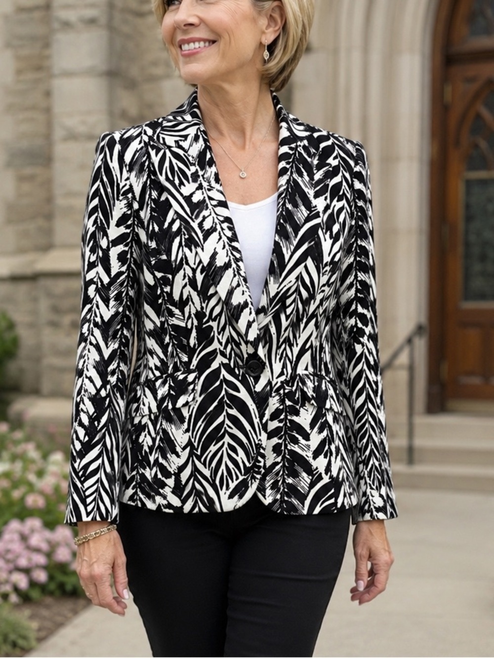 Roz & Ali Leaf-Print Blazer size 6 NWT